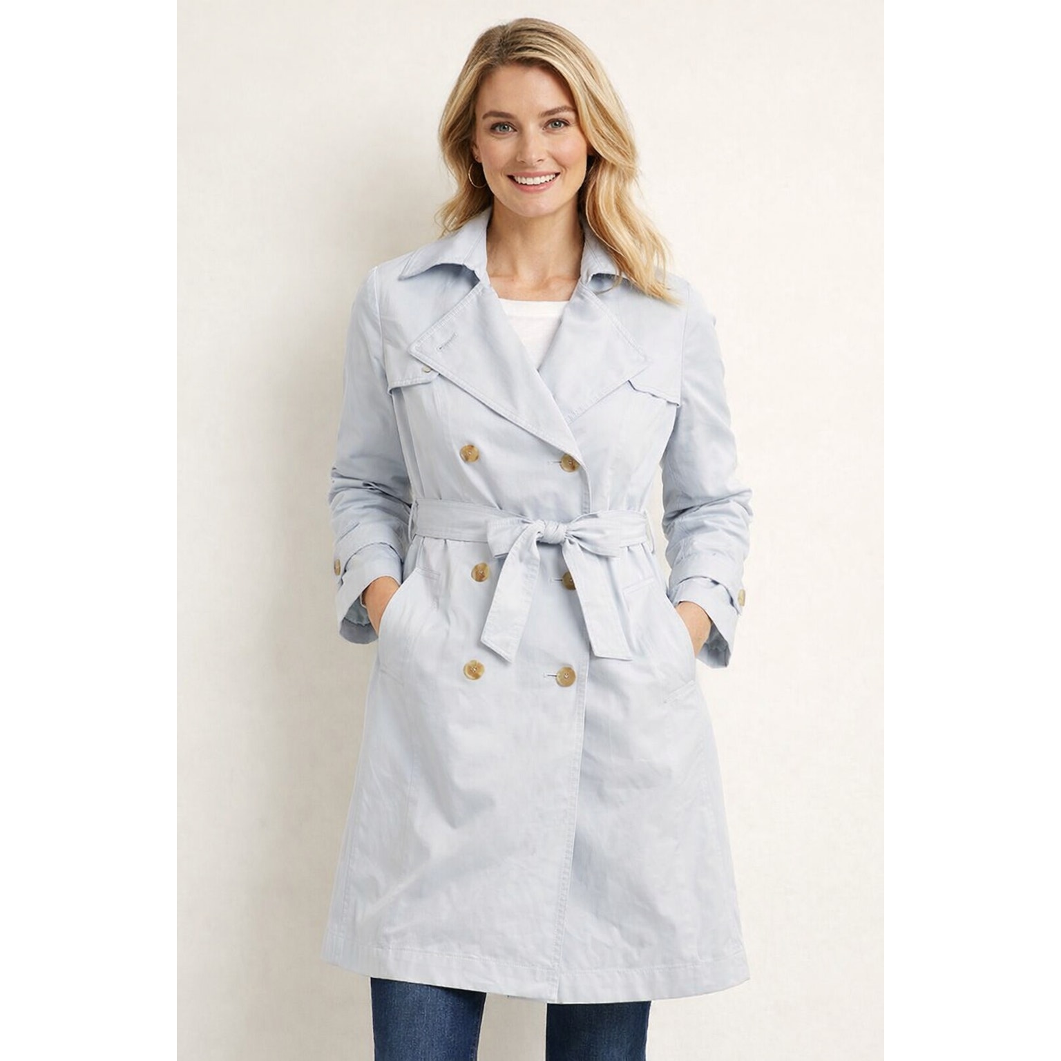 Talbot Women's Double Breasted Trench Coat Light Blue Size 2